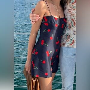 Réalisation Par Christy Silk Mini Dress in Navy Cherry